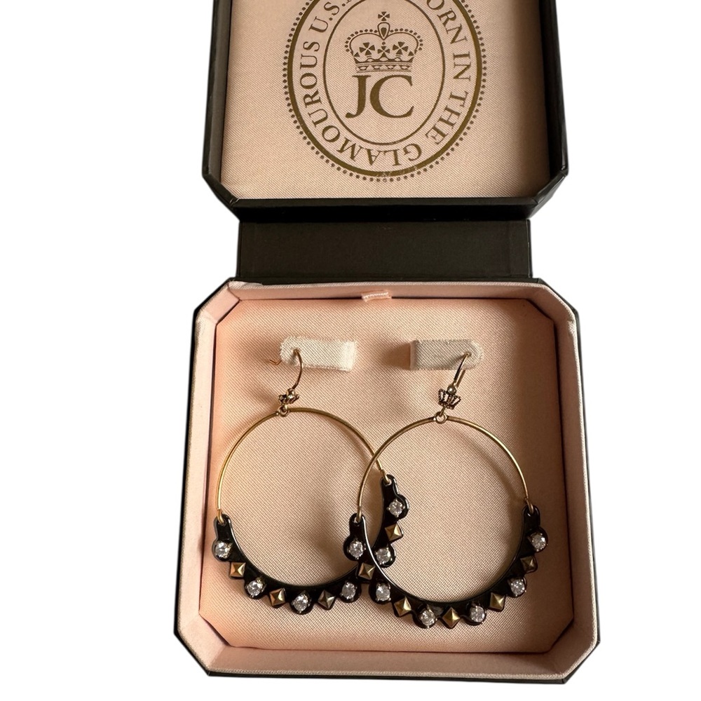 Juicy Couture Elegant Black and Gold Hoop Earrings